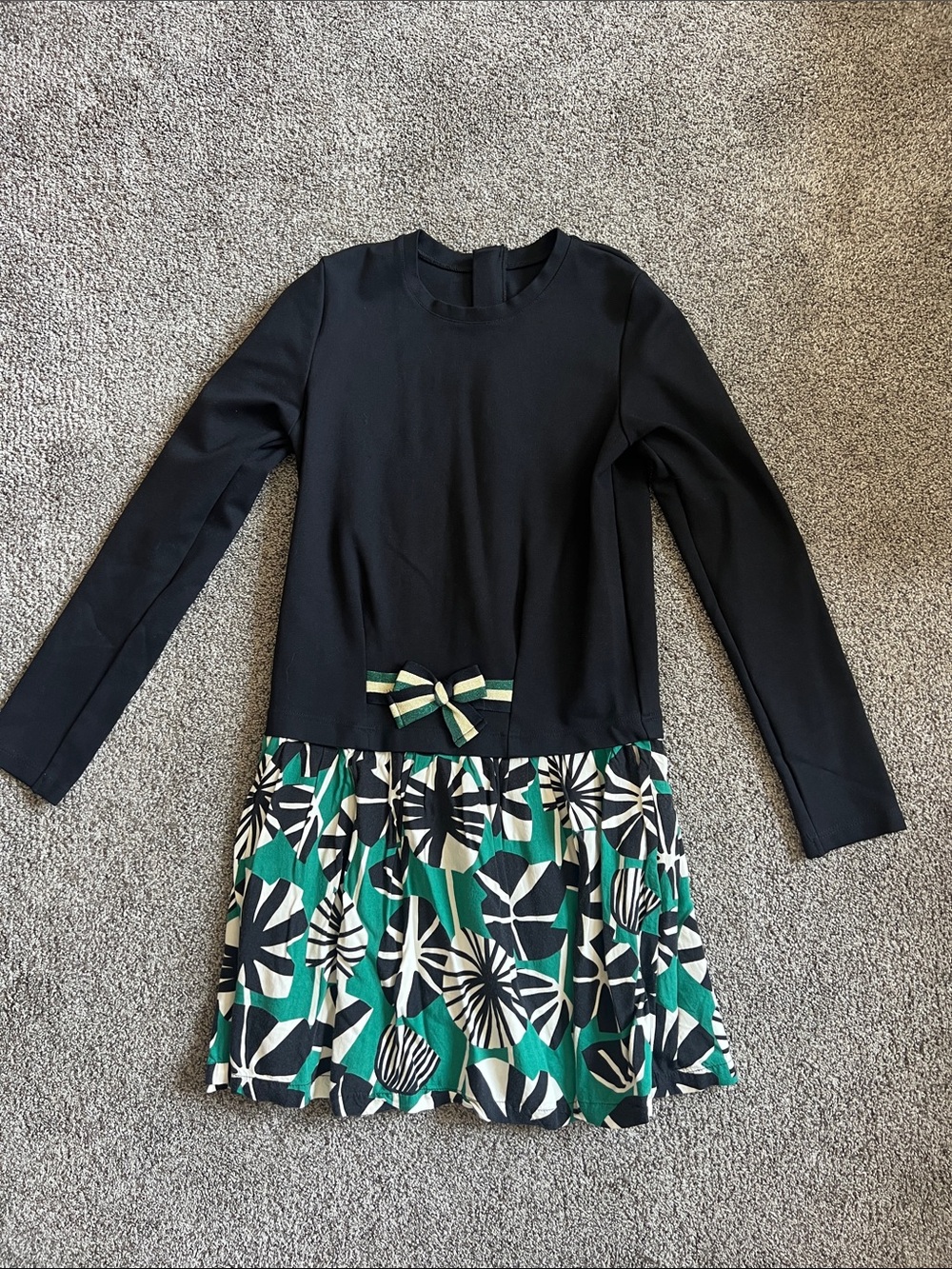 Catimini Black and Green Patterned Girls' Casual Dress